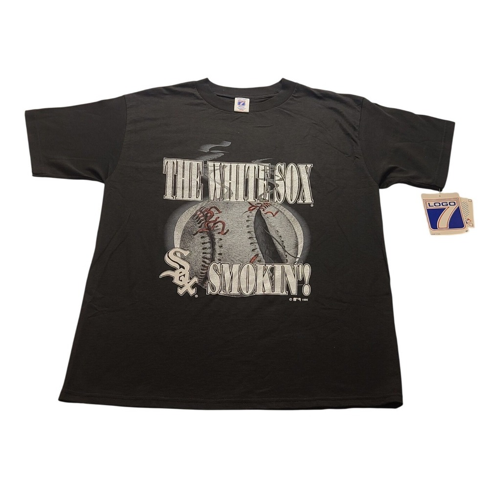 Vintage Logo 7 Chicago White Sox MLB T-Shirt Mens Large Black Short‎ Sleeve Tee